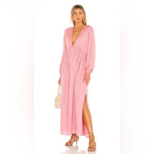 Sundress Chicago Long Dress Roma Lipstick Pink Gold Stripe Resort Maxi XS/S